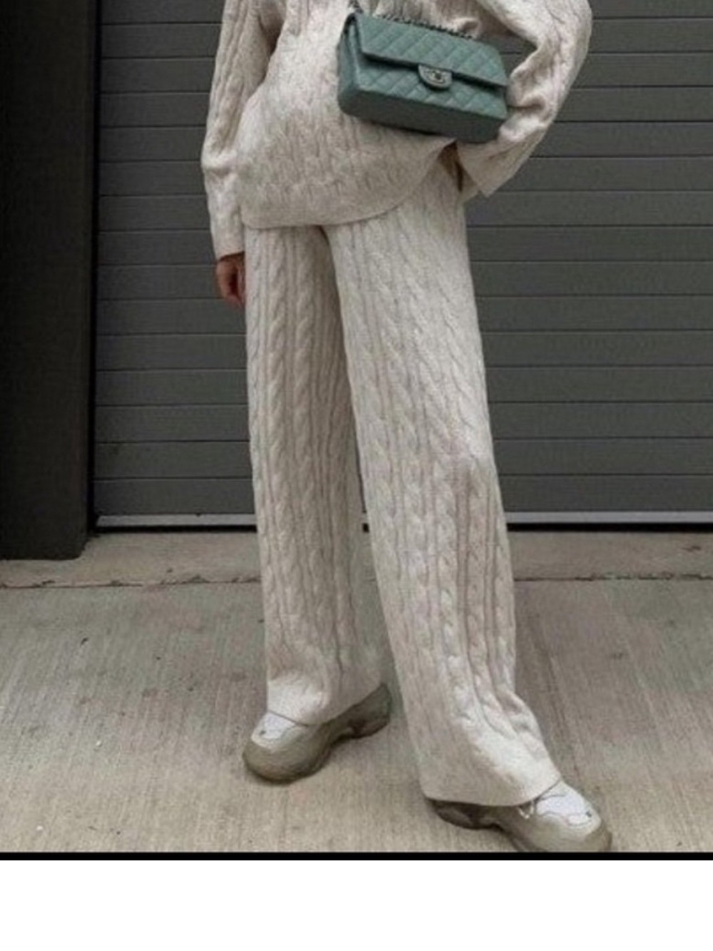 H&M Cream Cable-Knit Wide Leg Pants NWT